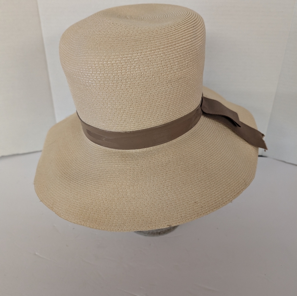 Vintage Hat Cream Brown Ribbon 1970s Floppy Hat Bohemian - Picture 3 of 4